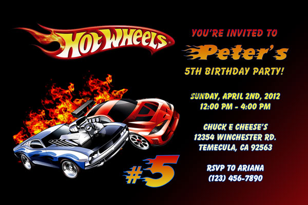 Hot Wheels Invitations Custom Made and Personalized Birthday Party Printable