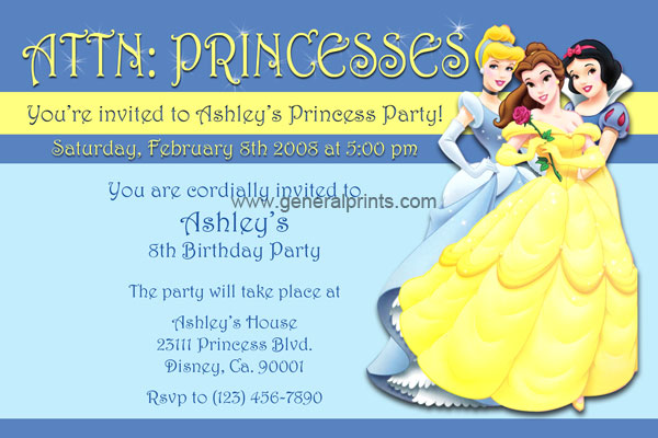 Disney Princess Invitations Belle Cinderella Snow White Printable 