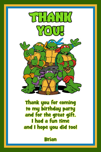 Teenage Mutant Ninja Turtles Personalized Children's Birthday Party Thank  You Cards - Red Heart Print
